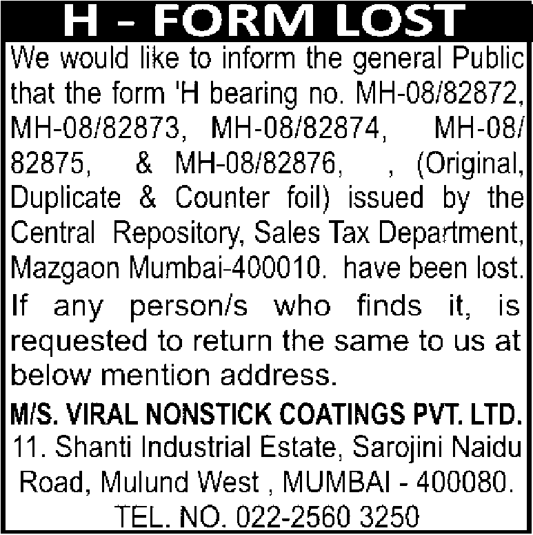 PUBLIC NOTICE LOSS OF DOCUMENTS